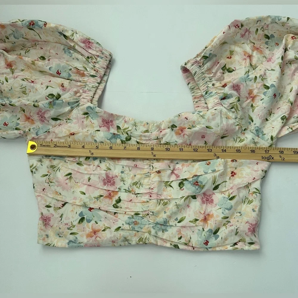 NWT Abercrombie & Fitch Floral Puff Sleeve Size M Corset Crop Blouse